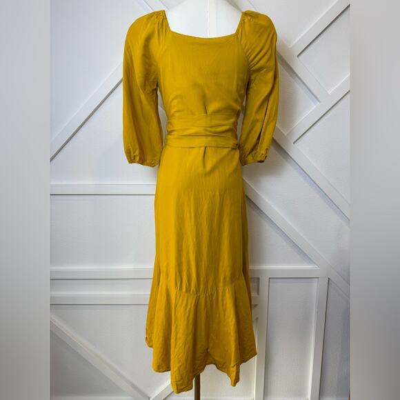 Maeve By Anthropologie Artemis Yellow Belted Asymmetric Midi Dress Size 2 - Picture 8 of 14
